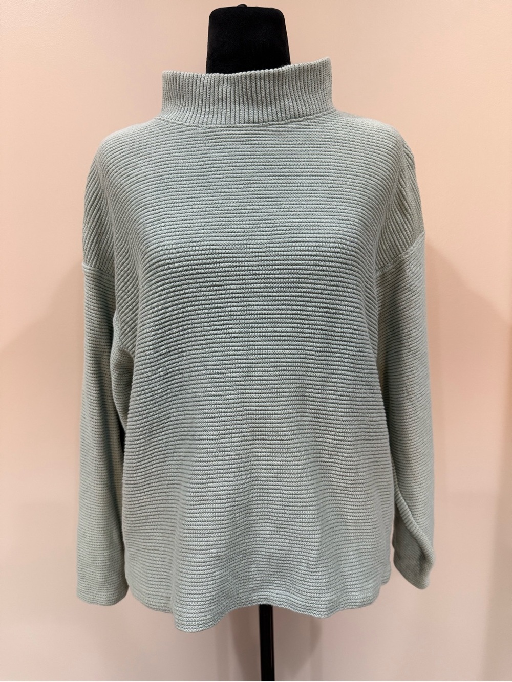 Madewell Mock Neck Horizontal Rib Sweater in Frosted Sage